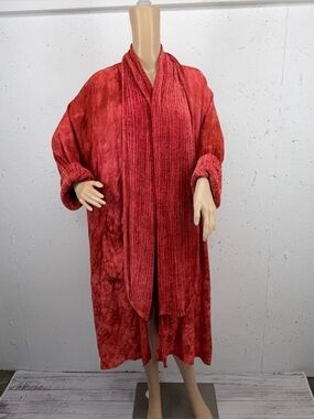 URU Women’s One Size Red-Orange Open Front Kimono Duster